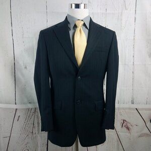 Andrew Fezza Comfort Stretch 37R 2 Btn Dark Blue Striped Suit Blazer Sport Coat